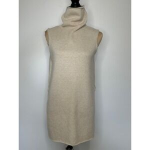 Vince Wool Cashmere Sleeveless Turtleneck Tunic Sweater Size M Oatmeal Beige